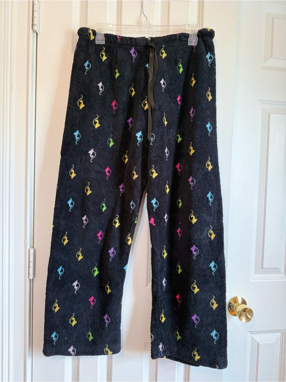 Baby Phat black fleece pajama pants Y2K colorful cat logo print size large
